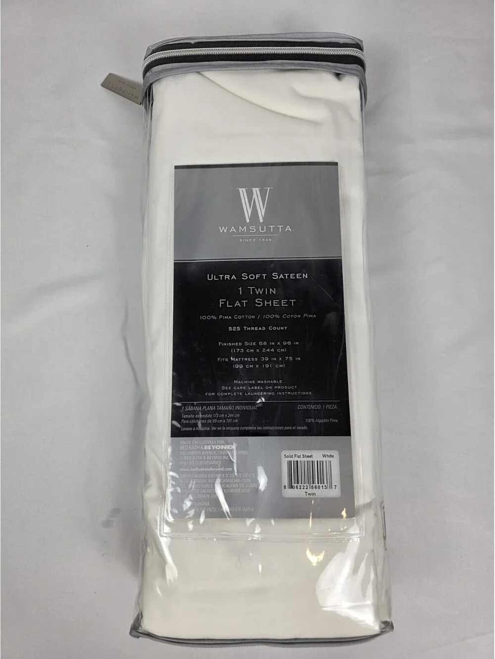 Wamsutta Pima Sateen 525 Thread Count Twin Flat Sheet White Wrinkle Free